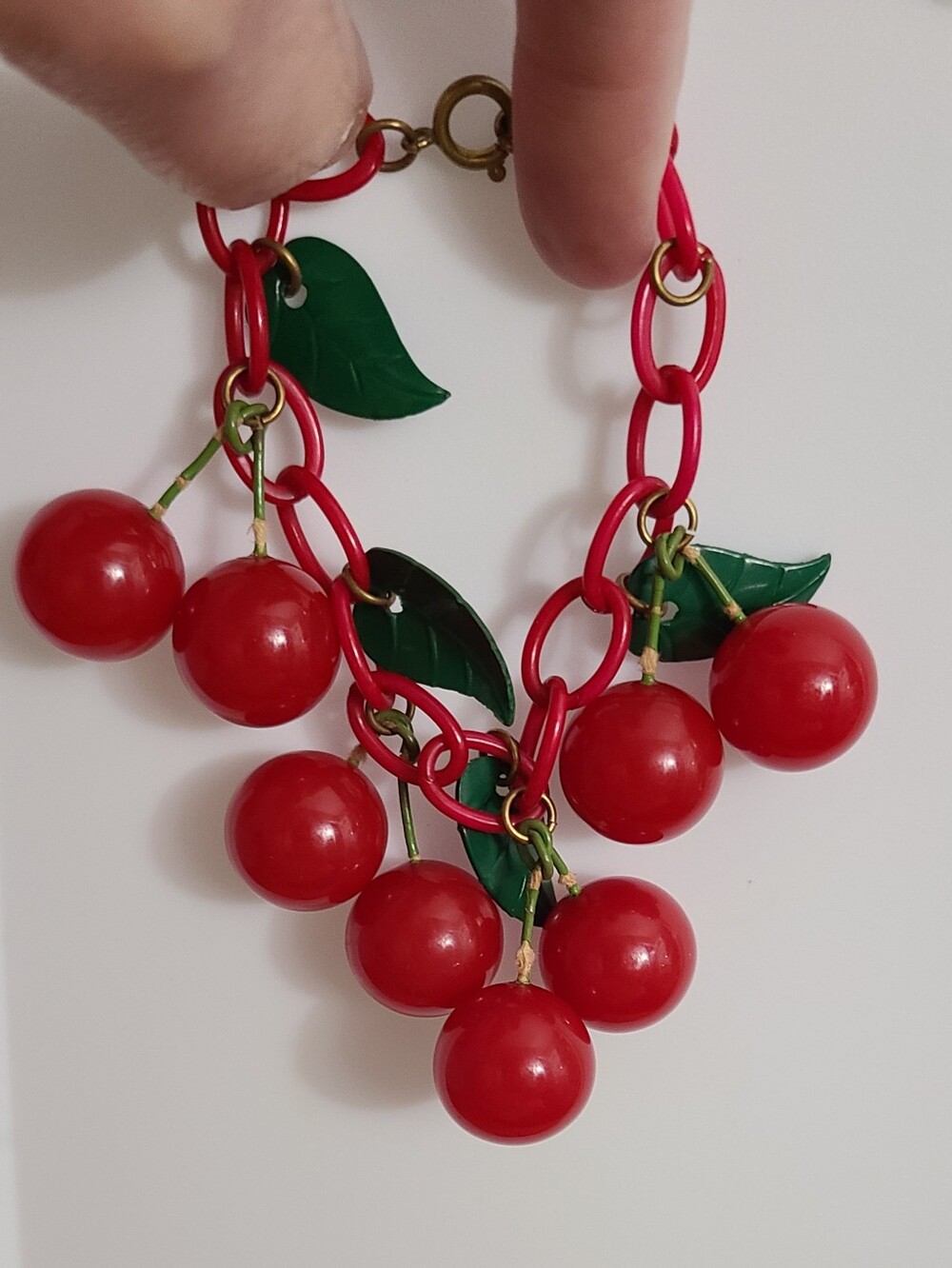 Vintage Art Deco 1930's Bakelite Celluoid Cherries Cherry Bracelet Estate Jewelr